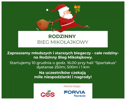 GOS zaprasza na Rodzinny Bieg Mikołajkowy!