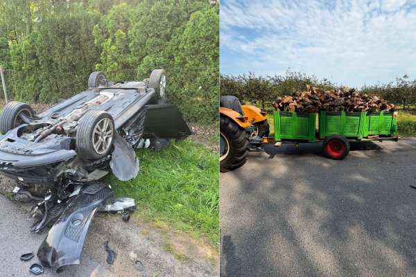 Seat zderzył się z ciągnikiem i dachował. Dwie osoby w szpitalu 