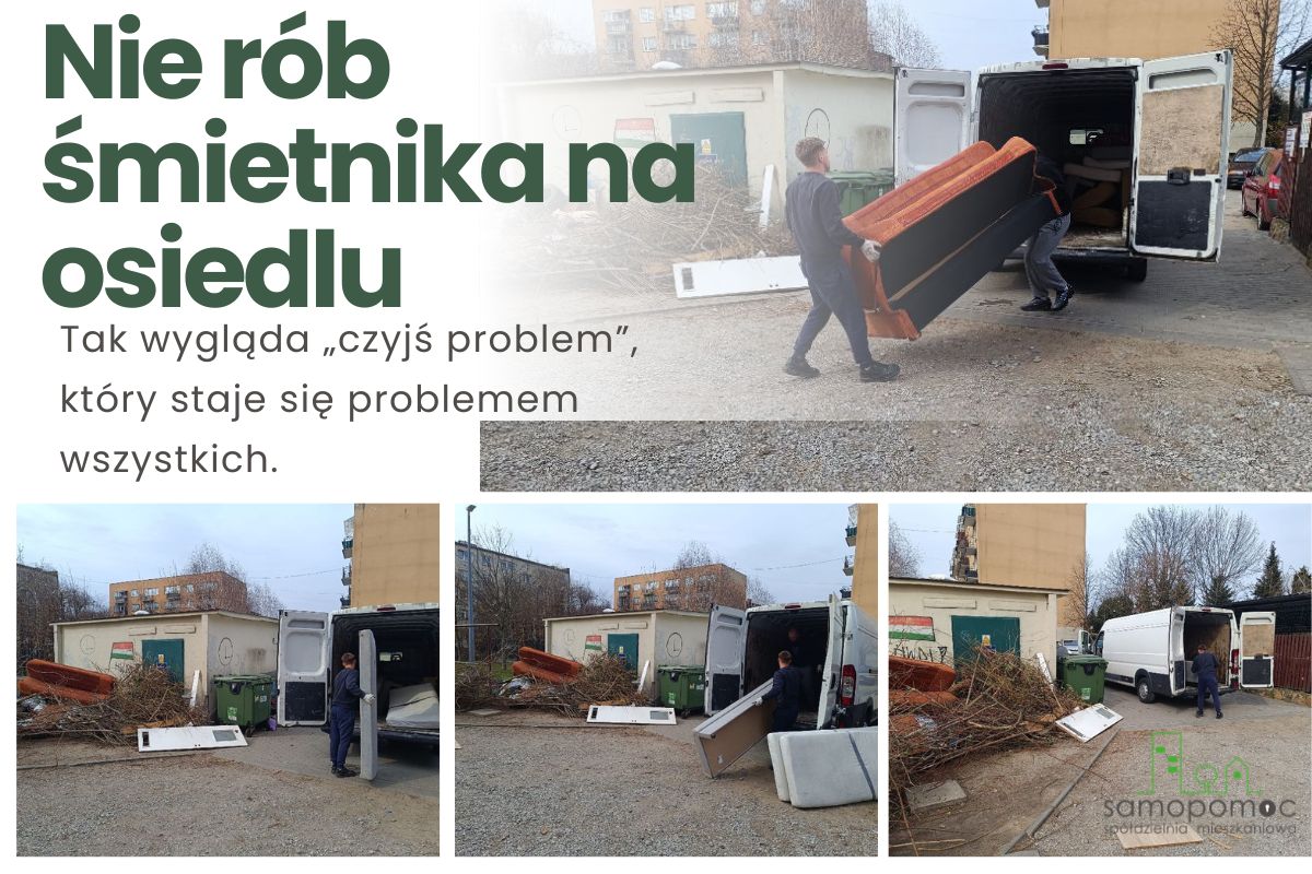 Spółdzielnia na bieżąco usuwa pozostawione odpady oraz zgłasza takie przypadki do Straży Miejskiej