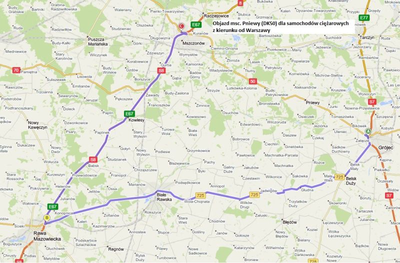 Objazd dla samochodów ciężarowych od Warszawy (fot. KWP Radom)