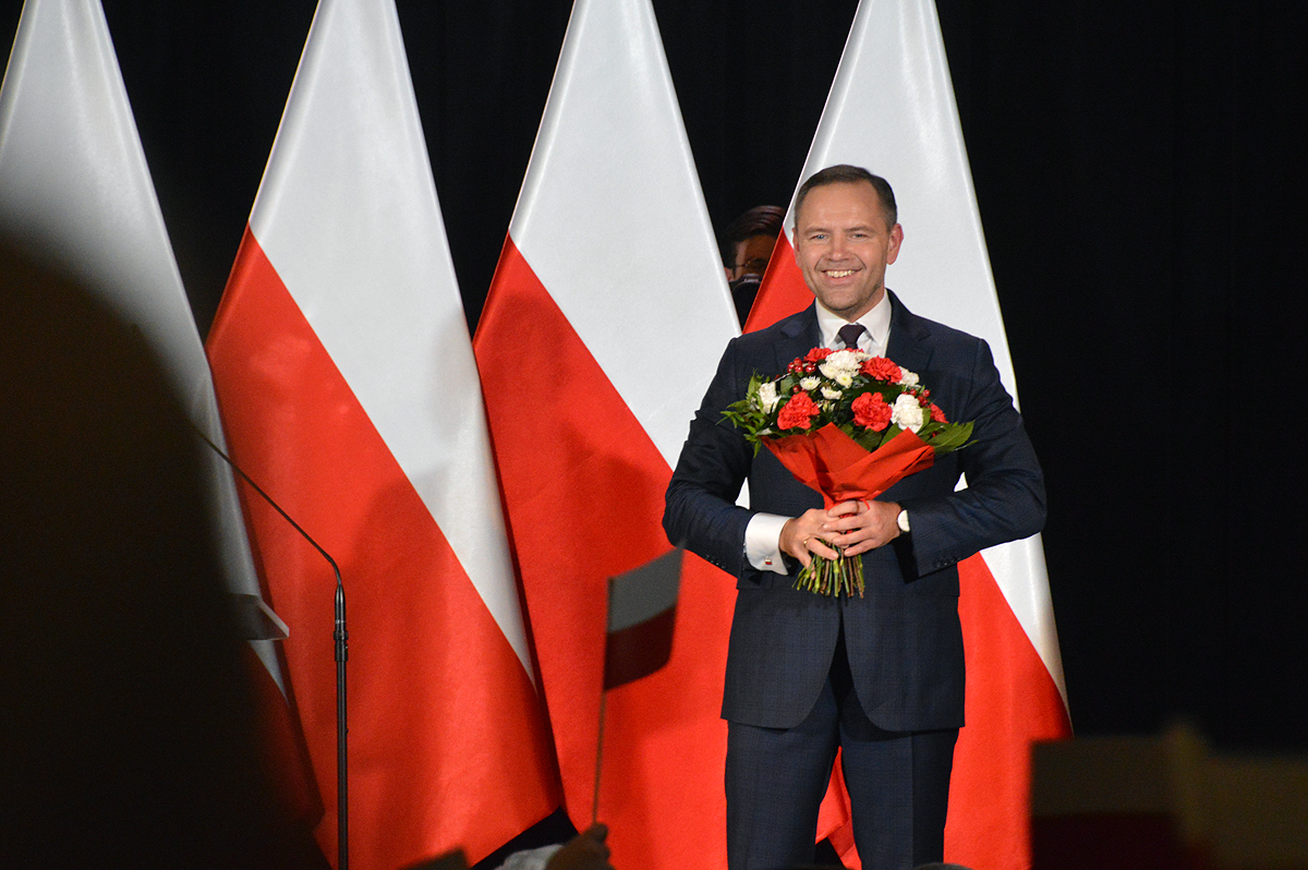 Karol Nawrocki podczas spotkania z mieszkańcami Grójca (fot. M.Adamski, Grojec24.net)