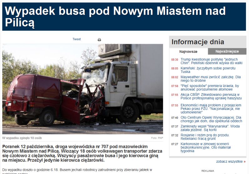 O wypadku pisały wszystkie media w kraju (fot. tvn24.pl)