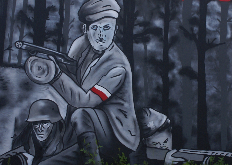 Fragment patriotycznego graffiti z motywem AK Grójec-Głuszec