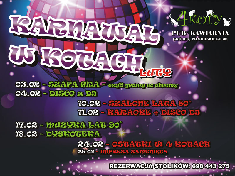Rezerwacje pod nr tel. 698 443 275 ul. Piłsudskiego 46