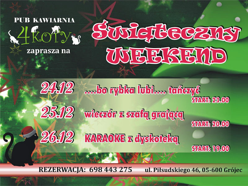 Rezerwacje pod nr tel. 698 443 275 ul. Piłsudskiego 46